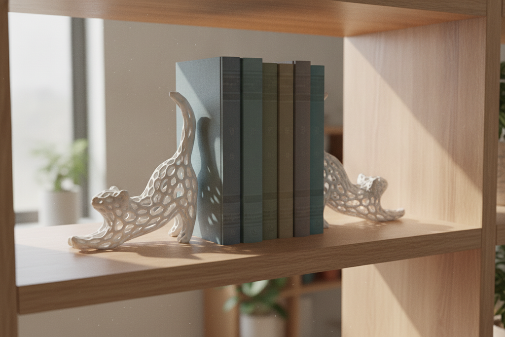 Detail shot of Voronoi lattice cat sculpture bookend