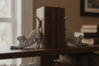 Carrara White Voronoi cat bookends on shelf