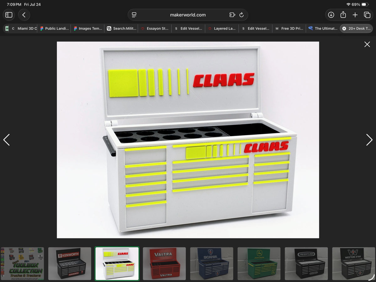 Claas desktop mini toolbox pen holder with hinged lid and decorative drawers