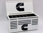 Cummins desktop mini toolbox pen holder with hinged lid and decorative drawers
