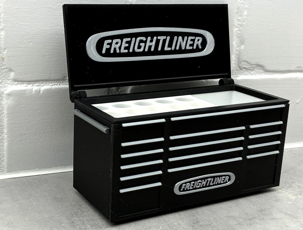 Freightliner desktop mini toolbox pen holder with hinged lid and decorative drawers