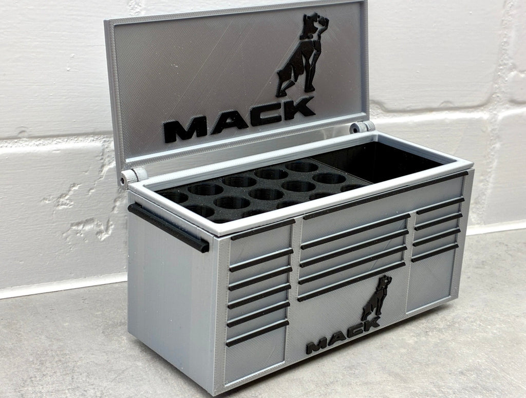 Mack desktop mini toolbox pen holder with hinged lid and decorative drawers