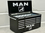 MAN desktop mini toolbox pen holder with hinged lid and decorative drawers