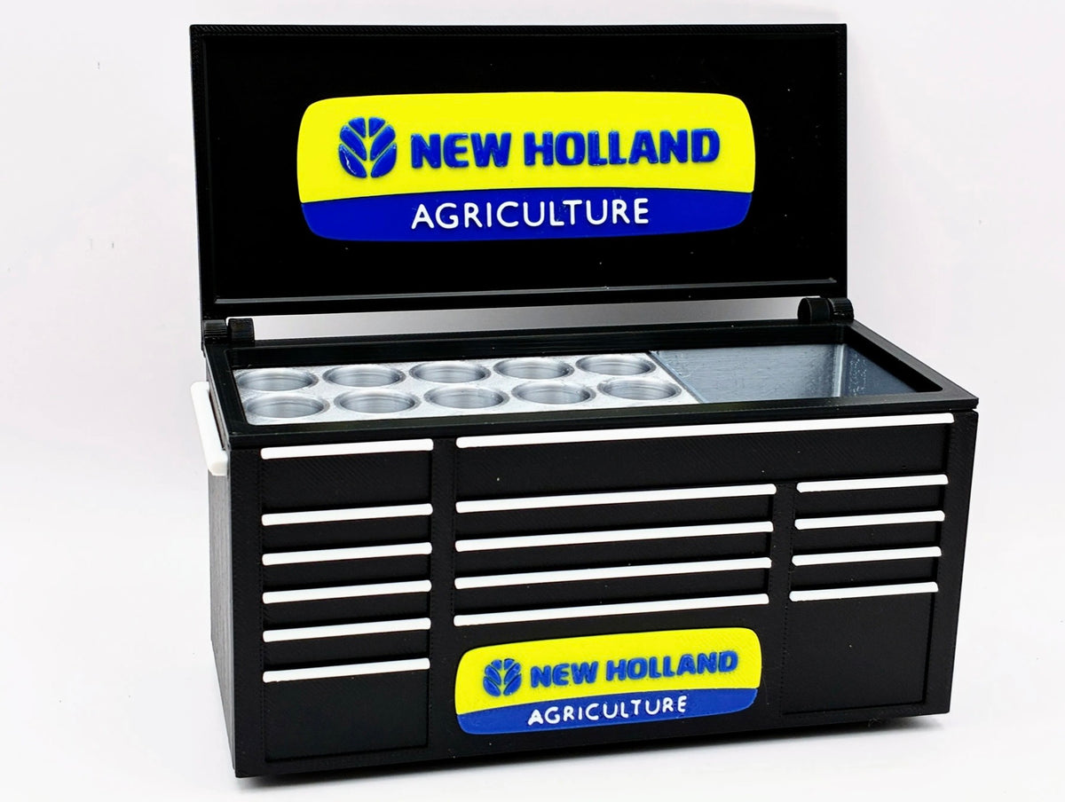 New Holland desktop mini toolbox pen holder with hinged lid and decorative drawers
