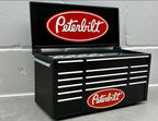 Peterbilt desktop mini toolbox pen holder with hinged lid and decorative drawers