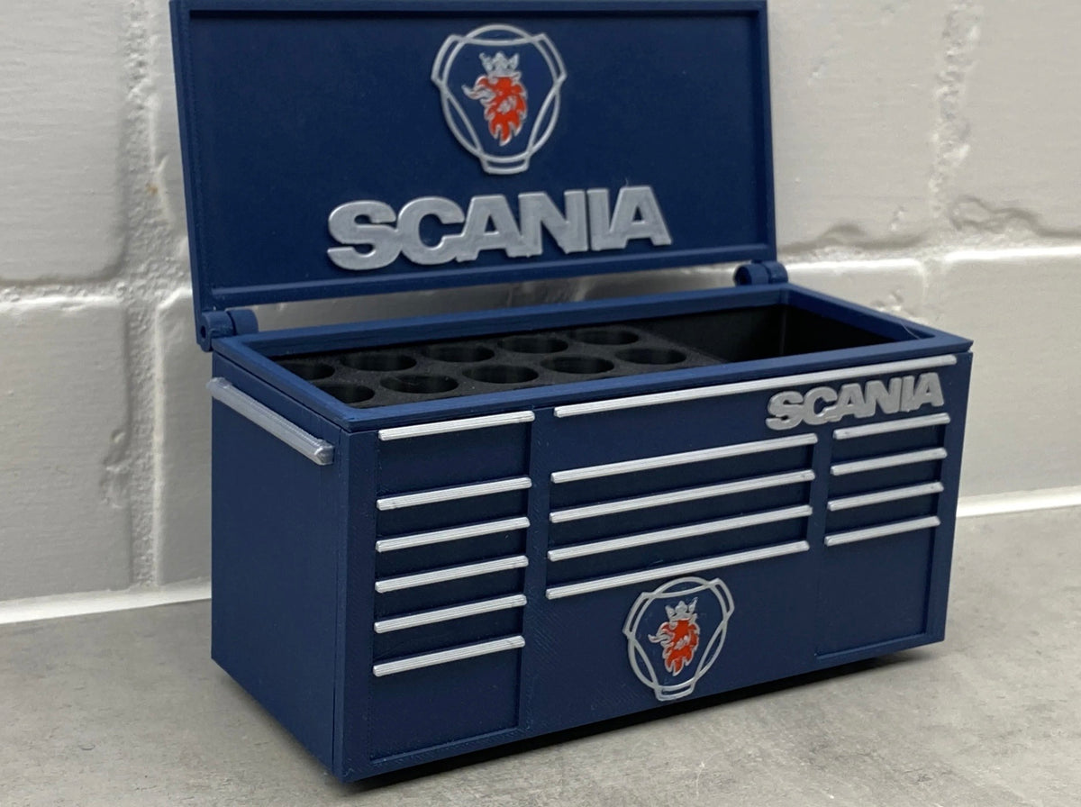 Scania desktop mini toolbox pen holder with hinged lid and decorative drawers