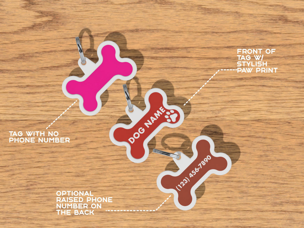 Personalized Dog Name Tag with Paw Print and Optional Phone Number