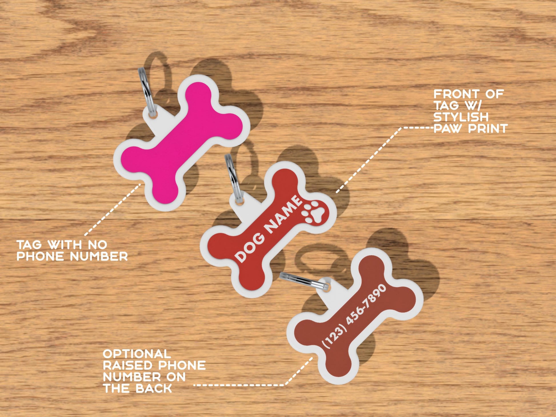 Personalized Dog Name Tag with Paw Print and Optional Phone Number