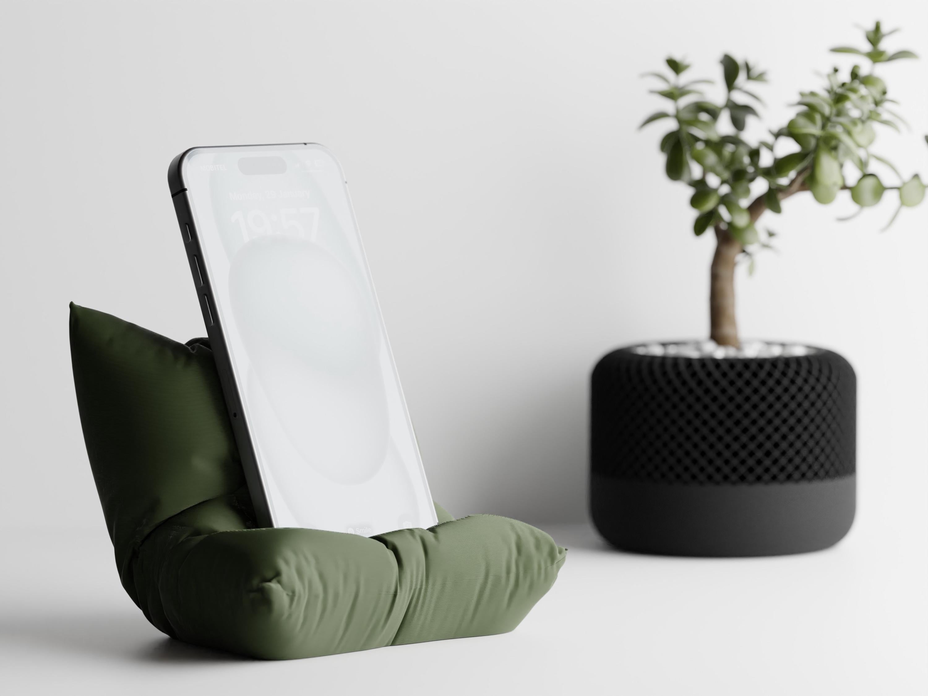 Dark Green Phone Pillow - Cozy Stand & Holder for Easy Viewing, Travel Accessory, Gift Idea, Soft Cushion, Mobile Device Holder