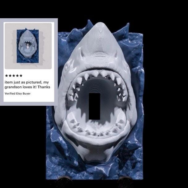 Great Shark Light Switch Cover - Handcrafted Decor for Playrooms, Whimsical Gift for Ocean Lovers & Enthusiasts