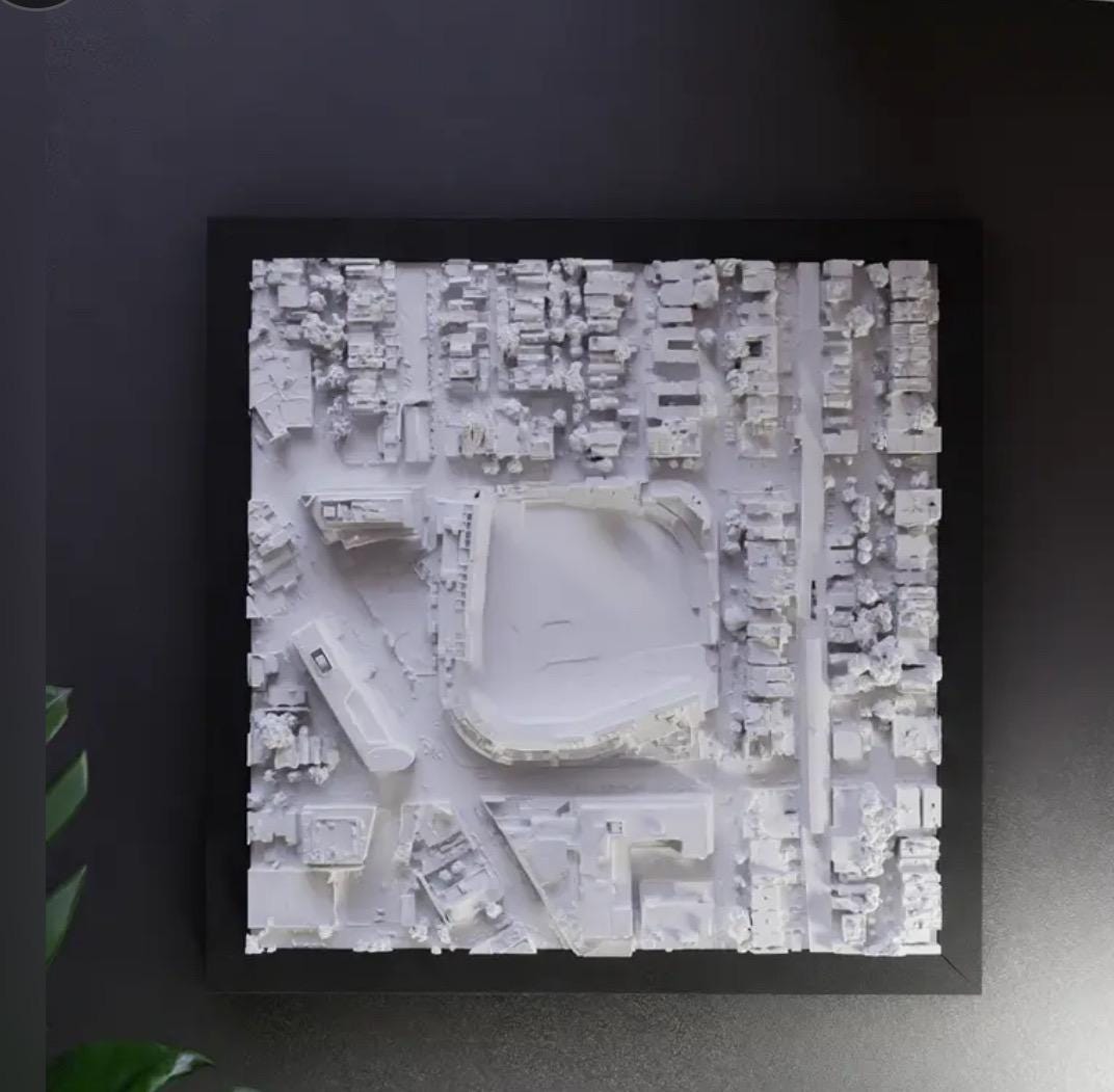 Stunning 3D Model of Wrigley Field | 225mm Square with 1/2” Frame in Premium Finishes