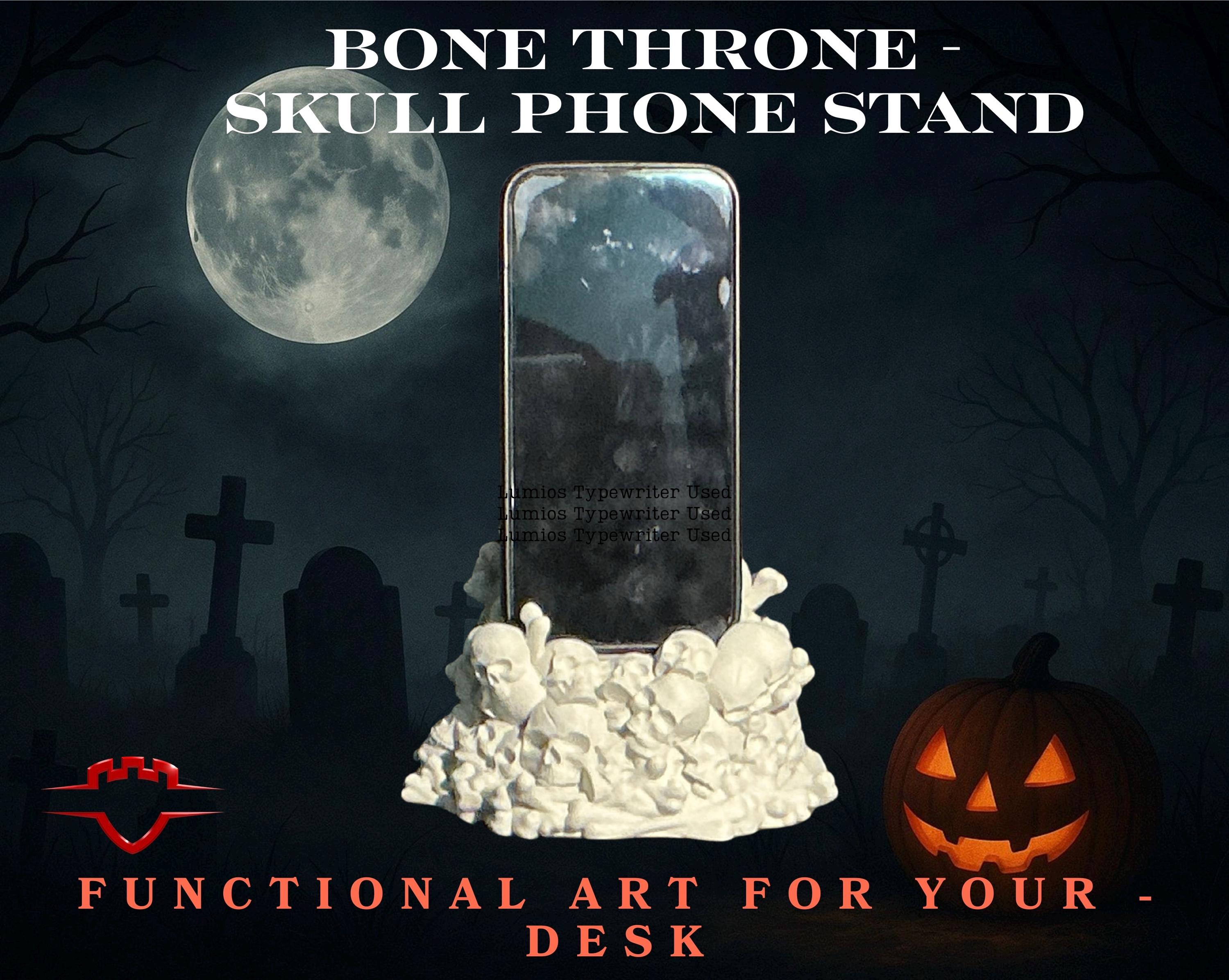 Bone Throne Phone Holder – Gothic Skull Stand, 3D Printed Desk & Home Décor