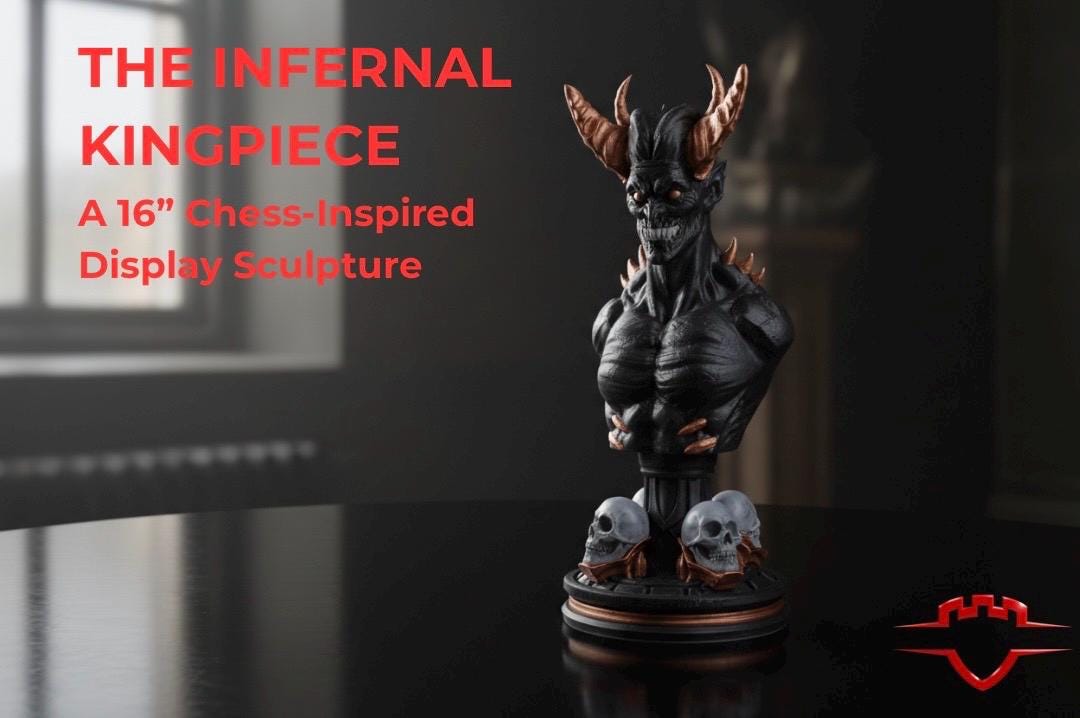 Infernal Kingpiece – Gaming Room Guardian | 16” Gothic Chess King Statue | Hand-Painted Dark Fantasy Decor