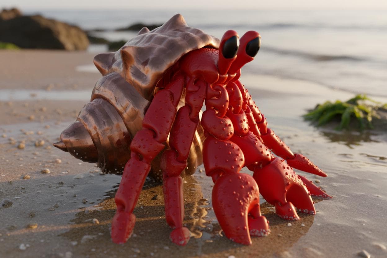 Articulated Hermit Crab Figurine – Posable, Collectible Crustacean with Removable Shell
